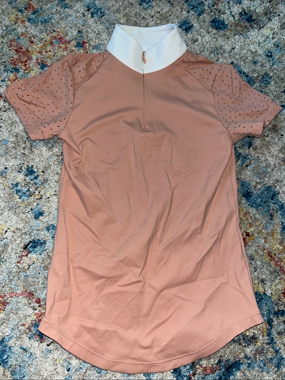 Girls' Dusty Rose Short Sleeve Polo with White Mock Collar